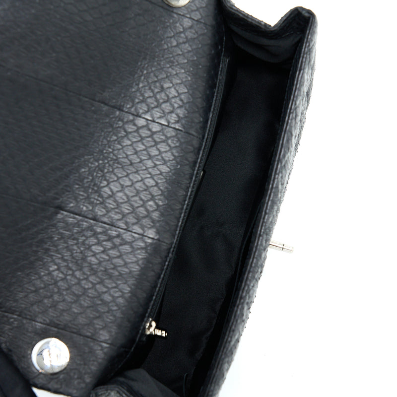 Chanel Top Handle Flap Bag Python Black SHW