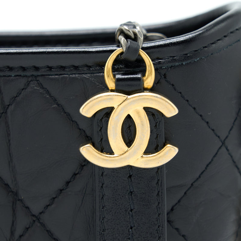 Chanel Small Gabrielle Hobo Bag Aged Calfskin Black Multicolour Hardware (Microchip)