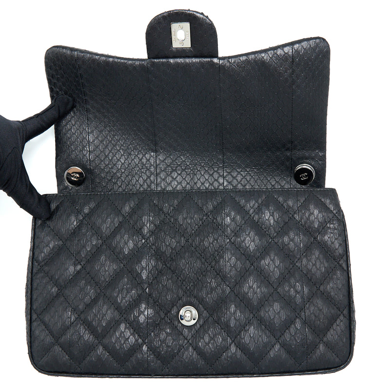Chanel Top Handle Flap Bag Python Black SHW