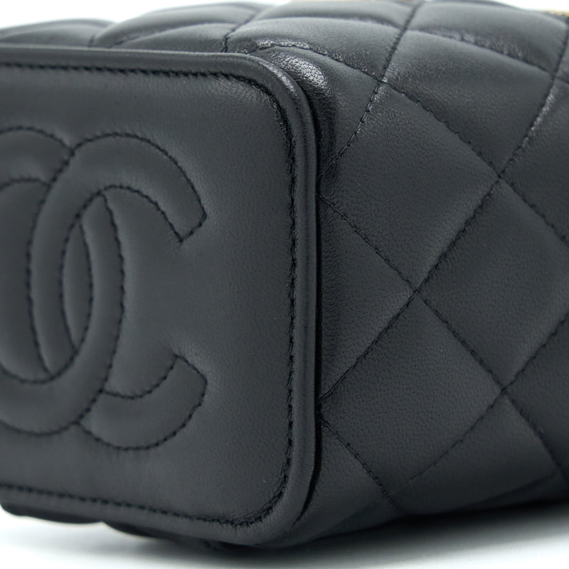 Chanel 22B Detailed Top Handle Mini Vanity With Chain Lambskin Black Brushed GHW