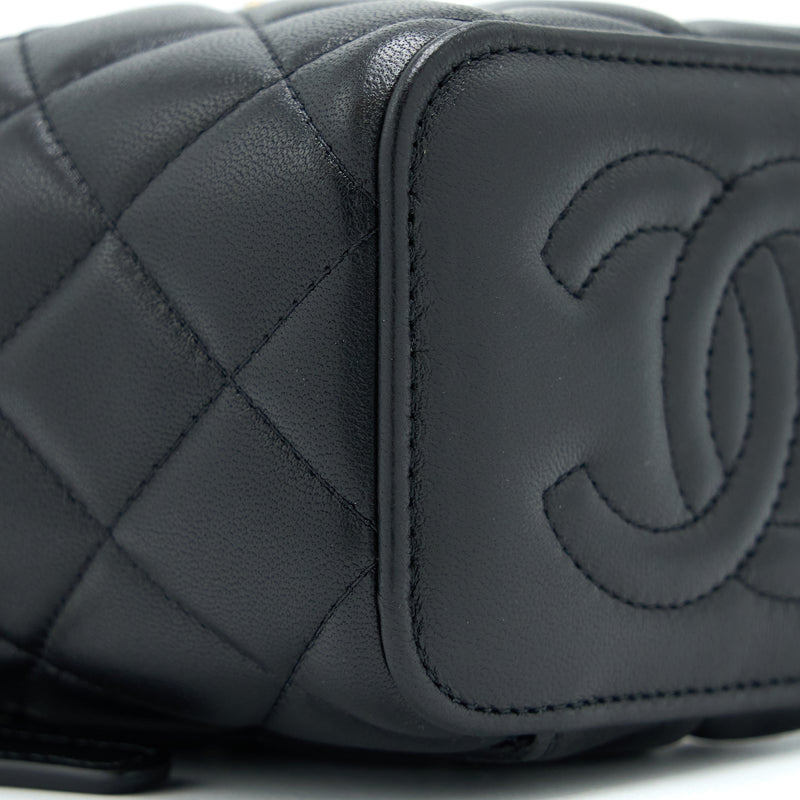 Chanel 22B Detailed Top Handle Mini Vanity With Chain Lambskin Black Brushed GHW