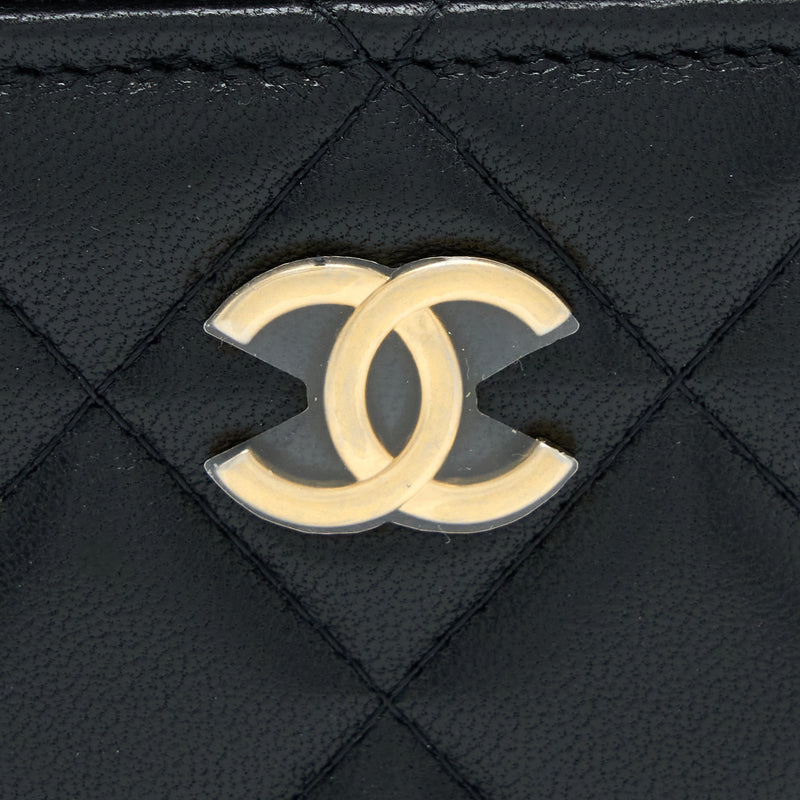Chanel 22B Detailed Top Handle Mini Vanity With Chain Lambskin Black Brushed GHW