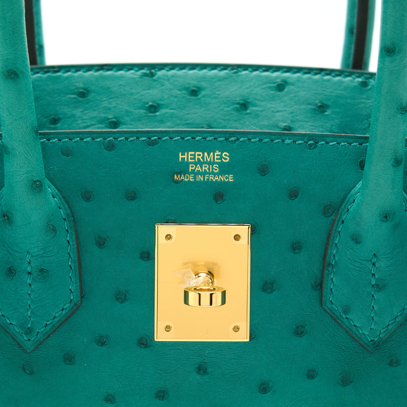 Hermes Birkin 30 Ostrich U1 Vert Verone GHW Stamp D