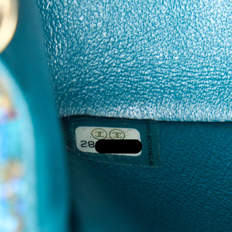 Chanel Mini Rectangular Flap Bag Tweed Multicolor Green LGHW