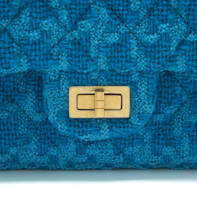 Chanel Tweed 2.55 Small Reissue Flap Bag Blue Brushed GHW