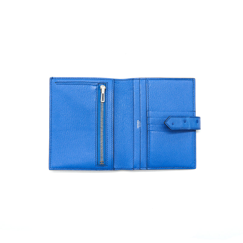 HERMES Bearn Compact Wallet Ostrich 7Q MYKONOS
