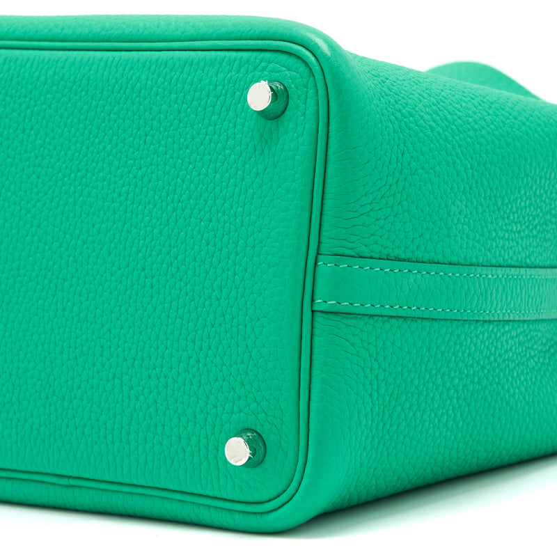 Hermes Picotin Lock Touch bag PM Menthe/ Vert Jade Clemence leather/ Matt alligator  crocodile skin Silver hardware