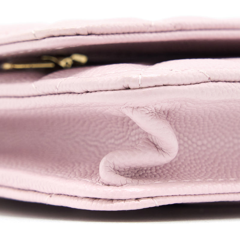 Chanel Pink Quilted Caviar Classic Wallet On Chain Gold Hardware