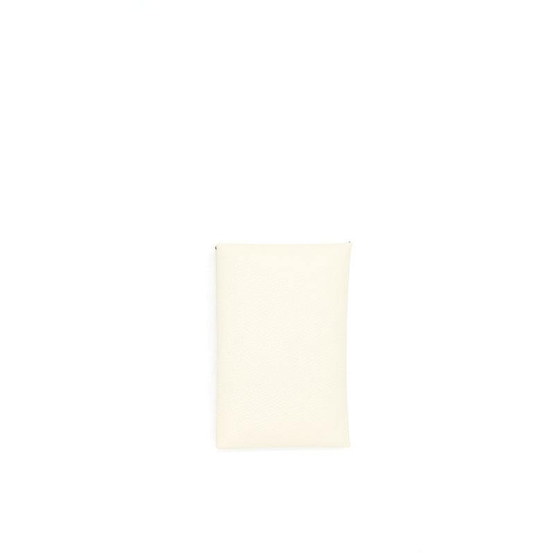 Hermes Calvi Card Holder Craie / Jaune Ambre Stamp Z