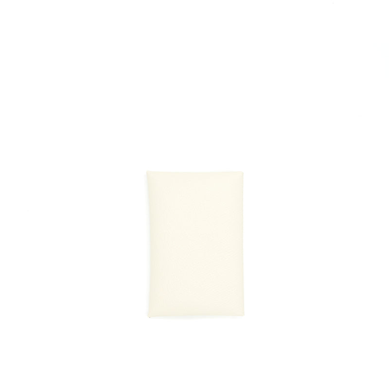 Hermes Calvi Card Holder Craie / Jaune Ambre Stamp Z