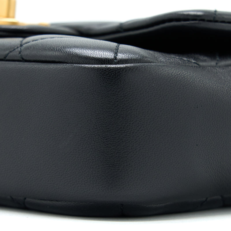 Chanel Circular Handle Quilted Flap Bag Lambskin Black Brushed GHW