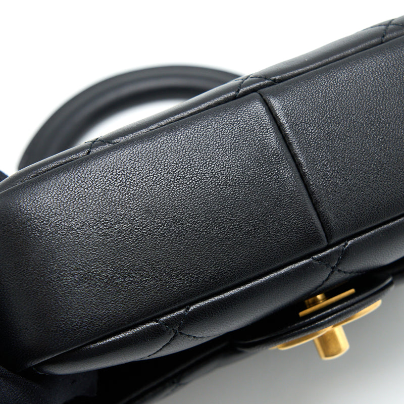 Chanel Circular Handle Quilted Flap Bag Lambskin Black Brushed GHW