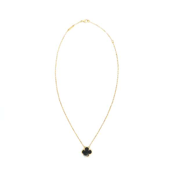 VAN CLEEF & ARPELS Vintage Alhambra Onyx and Yellow Gold Necklace