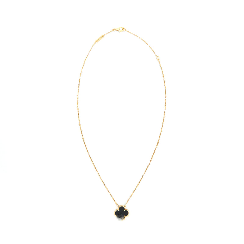 VAN CLEEF & ARPELS Vintage Alhambra Onyx and Yellow Gold Necklace
