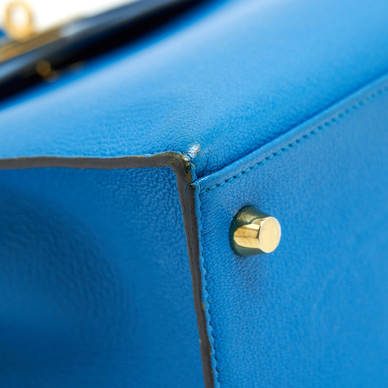 Hermes Kelly 25 Blue Zanzibar GHW Stamp A