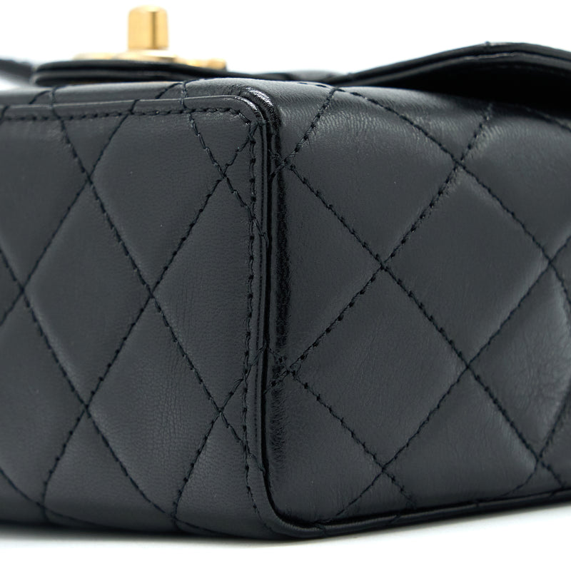 Chanel 22K Retro Classic New Square Mini Flap Bag Goatskin Black GHW (Microchip)