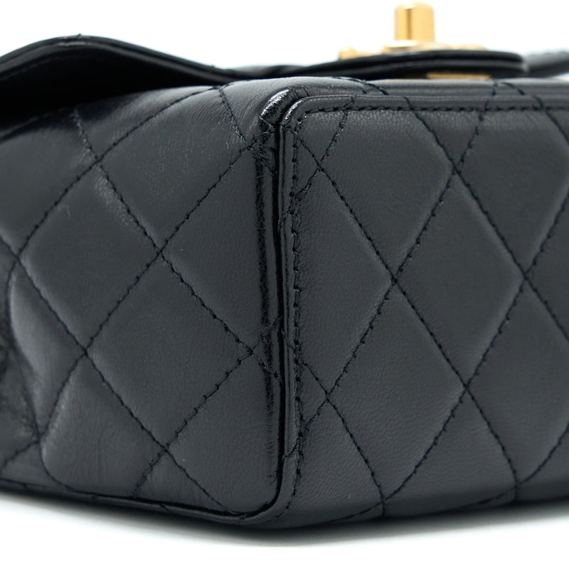 Chanel 22K Retro Classic New Square Mini Flap Bag Goatskin Black GHW (Microchip)