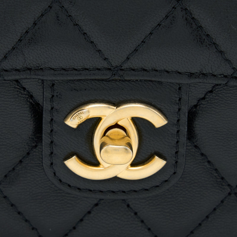 Chanel 22K Retro Classic New Square Mini Flap Bag Goatskin Black GHW (Microchip)