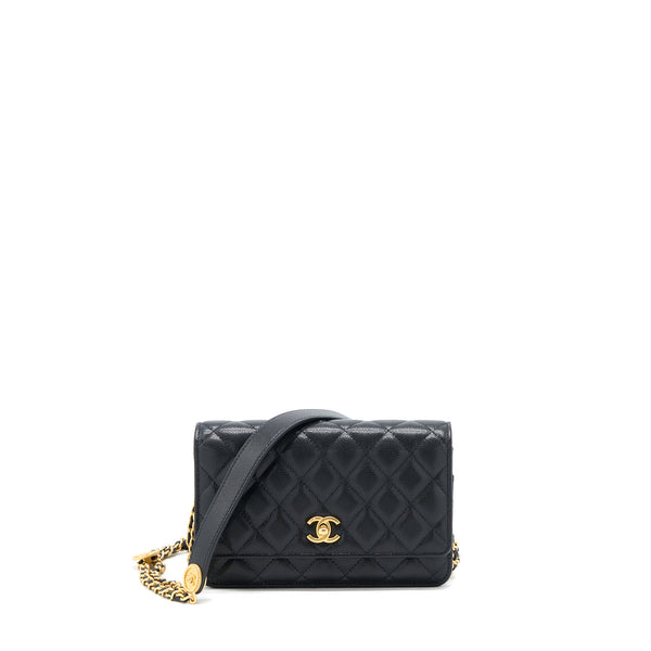 Chanel 22A Wallet On Chain Caviar Black GHW (Microchip)