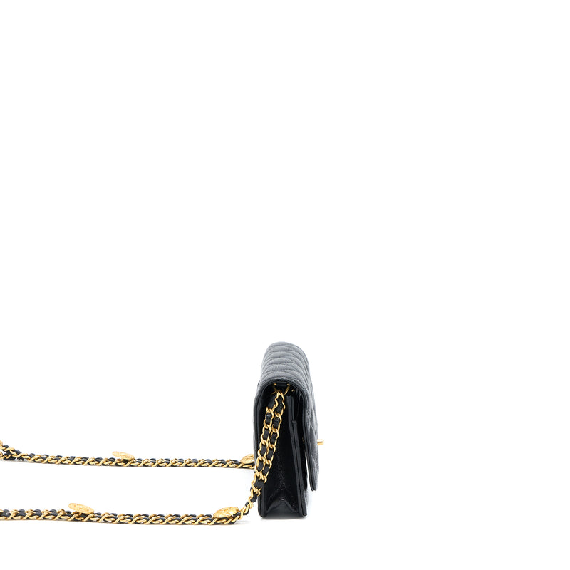 Chanel 22A Wallet On Chain Caviar Black GHW (Microchip)
