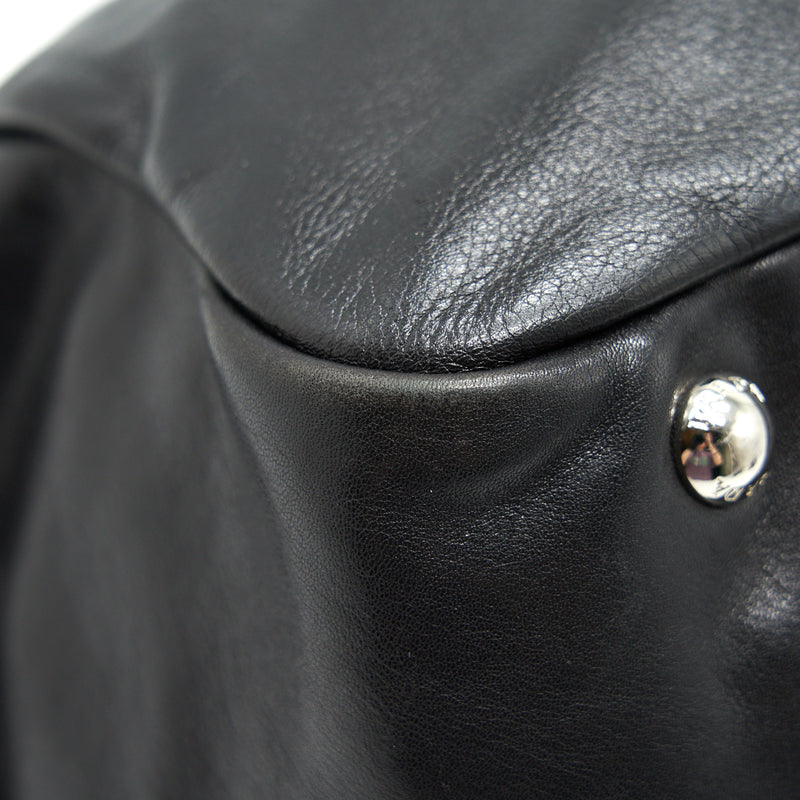 PRADA Prugna Soft Calfskin Leather Shopping Tote Bag Black