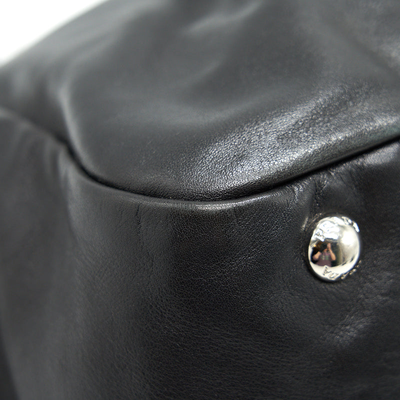PRADA Prugna Soft Calfskin Leather Shopping Tote Bag Black