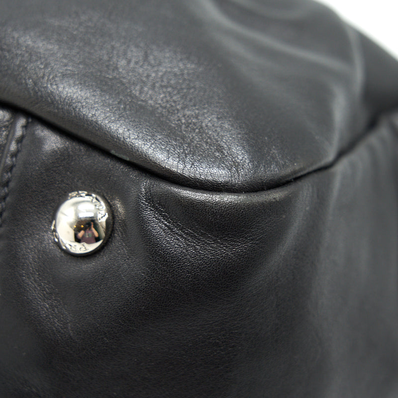 PRADA Prugna Soft Calfskin Leather Shopping Tote Bag Black