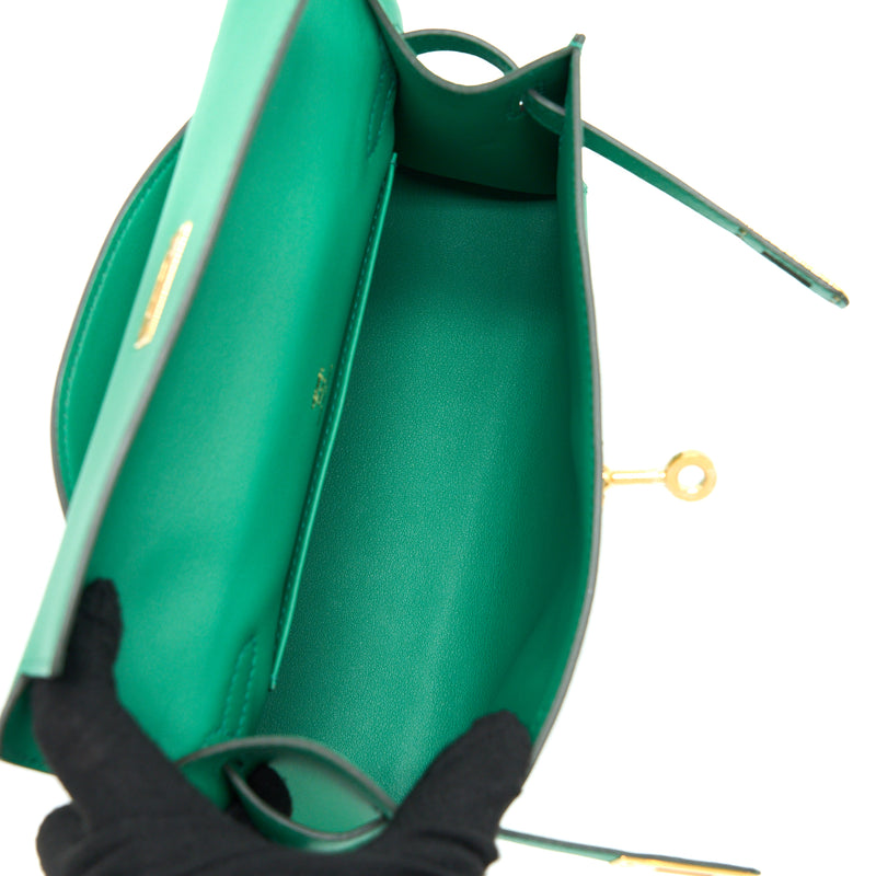 Hermes Kelly Pochette Swift U4 Vert Vertigo GHW Stamp C