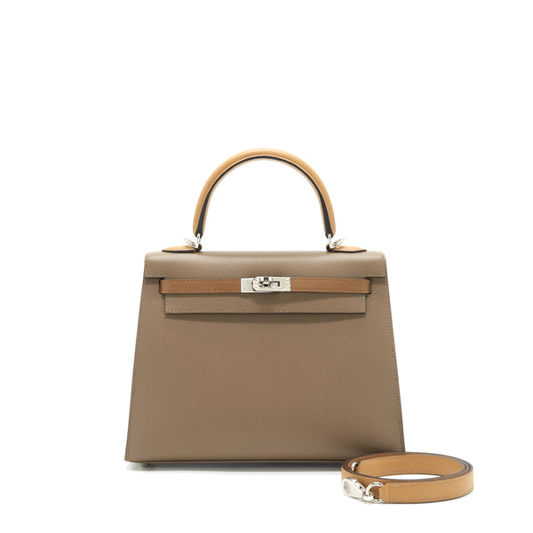 Hermes Kelly 25 Sellier Veau Epsom Etoupe/Alezan/Biscuit SHW Stamp Z
