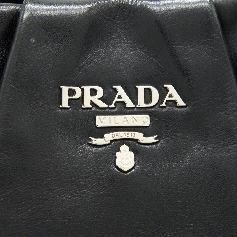 PRADA Prugna Soft Calfskin Leather Shopping Tote Bag Black