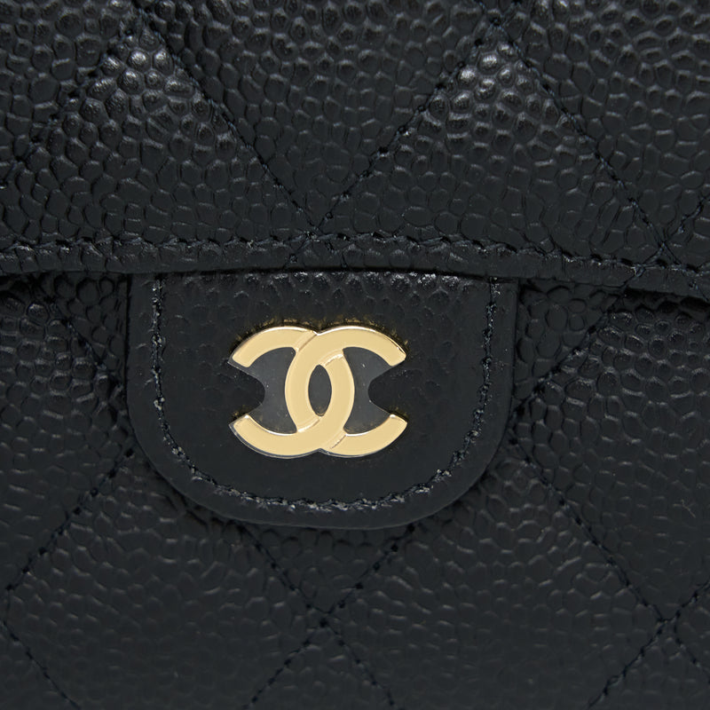 Chanel Small Classic Compact Wallet Caviar Black GHW (Microchip)