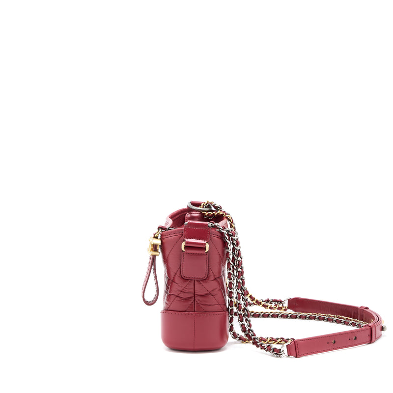 Chanel Small Gabrielle Hobo Bag Chevron Calfskin Red Multicolour Hardware