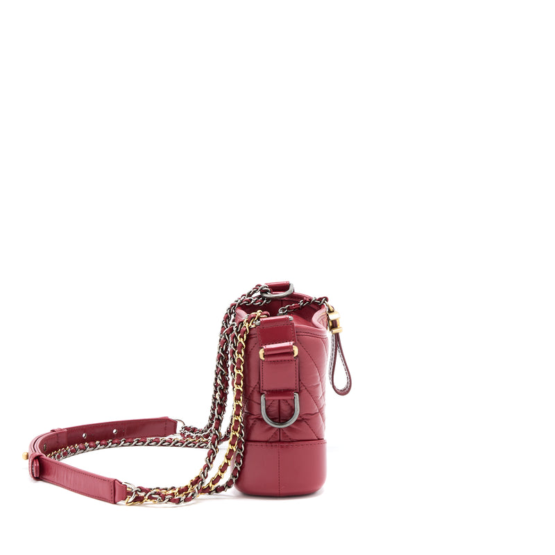 Chanel Small Gabrielle Hobo Bag Chevron Calfskin Red Multicolour Hardware