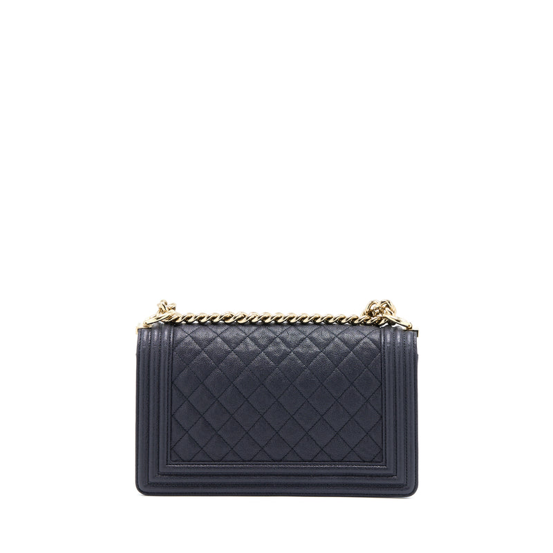 Chanel Medium Boy Bag Grained Calfskin Dark Blue LGHW