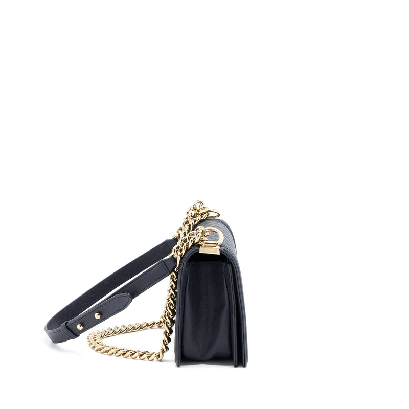 Chanel Medium Boy Bag Grained Calfskin Dark Blue LGHW