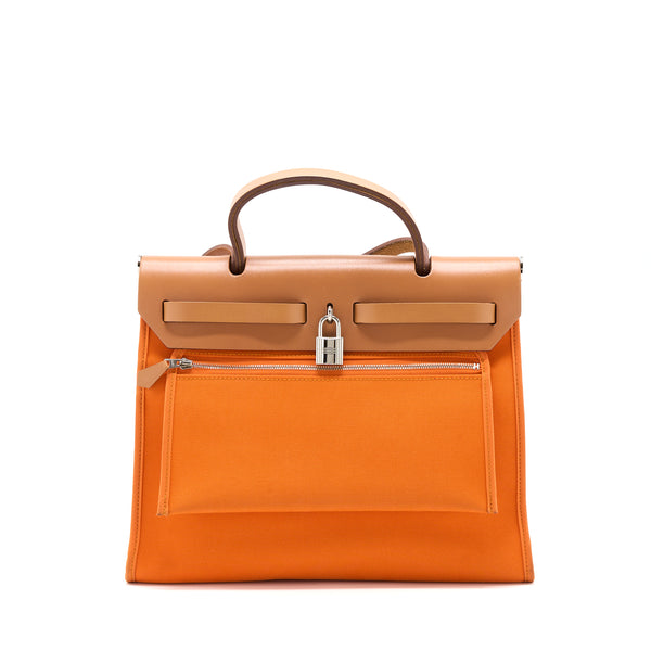 Hermes Herbag 31 Zip Bag Canvas Orange SHW Stamp Square H