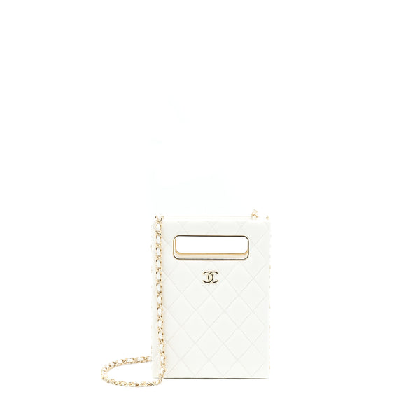 Chanel Vertical Evening Chain Bag Caviar White LGHW (Microchip)