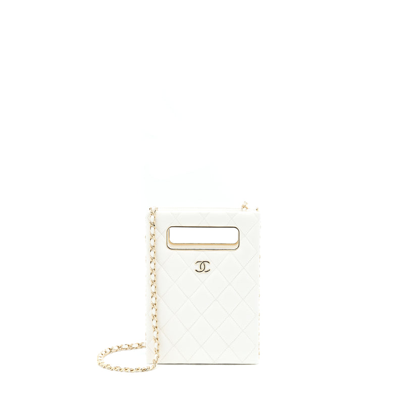 Chanel Vertical Evening Chain Bag Caviar White LGHW (Microchip)