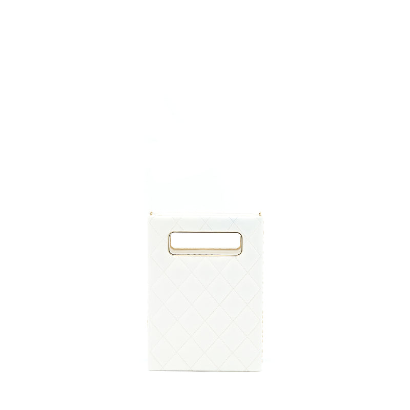 Chanel Vertical Evening Chain Bag Caviar White LGHW (Microchip)