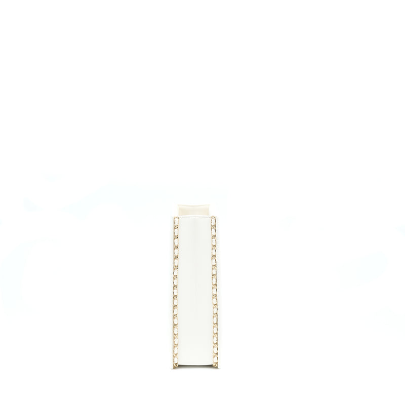 Chanel Vertical Evening Chain Bag Caviar White LGHW (Microchip)