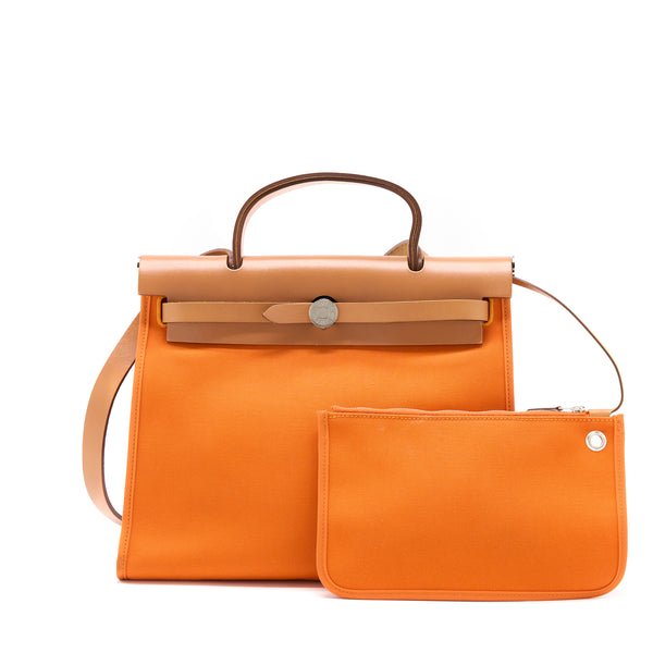 Hermes Herbag 31 Zip Bag Canvas Orange SHW Stamp Square H