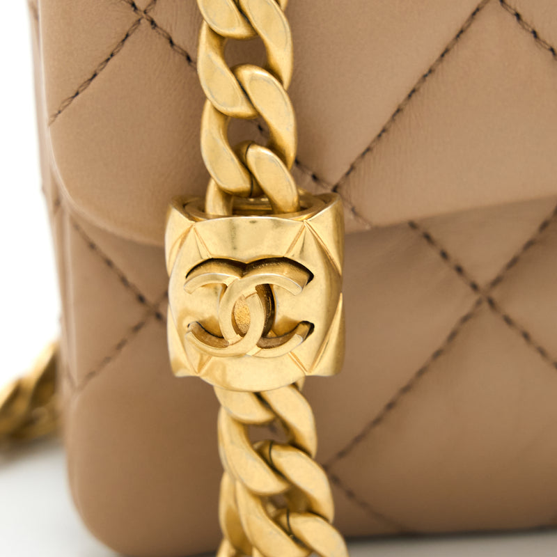 Chanel 22K Gold Pillar Adjustable Chain Flap Bag Lambskin Beige GHW (M