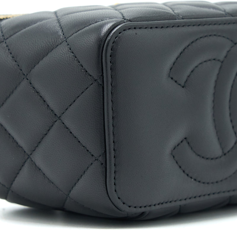 Chanel Pearl Crush Long Vanity with Chain Lambskin Black GHW (Microchip)