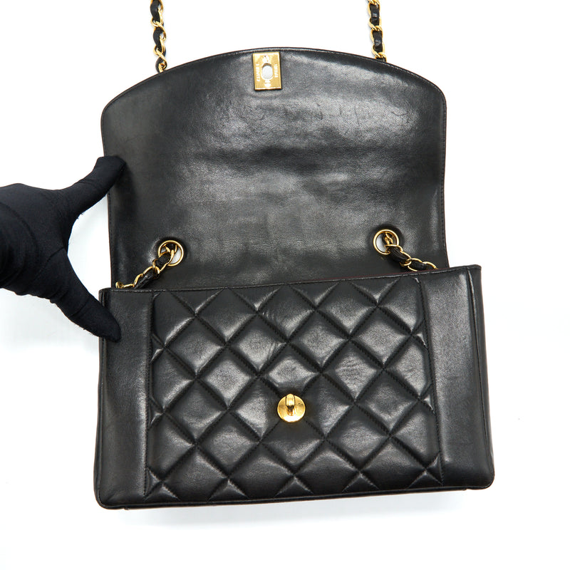 Chanel Vintage Medium Diana Flap Bag Lambskin Black GHW