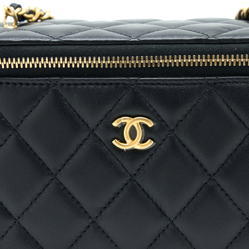 Chanel Pearl Crush Long Vanity with Chain Lambskin Black GHW (Microchip)