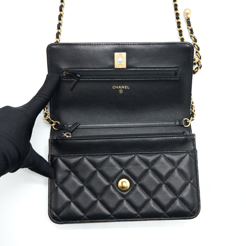 Chanel Pearl Crush Wallet On Chain Lambskin Black GHW (Microchip)