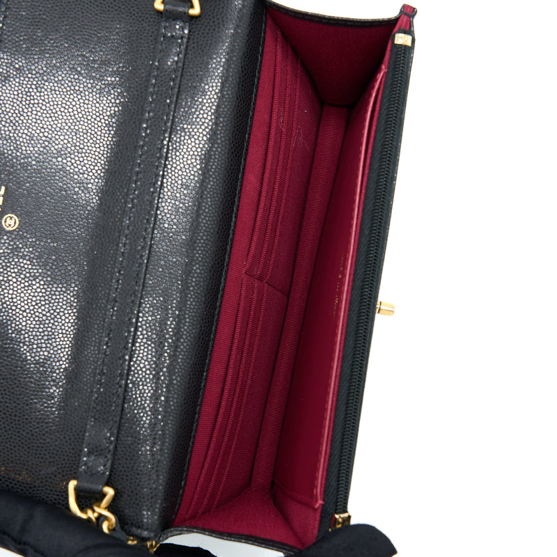 Chanel 22A Wallet On Chain Caviar Black GHW (Microchip)