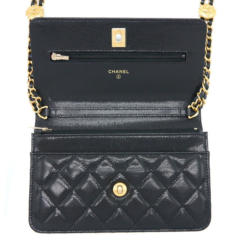 Chanel 22A Wallet On Chain Caviar Black GHW (Microchip)