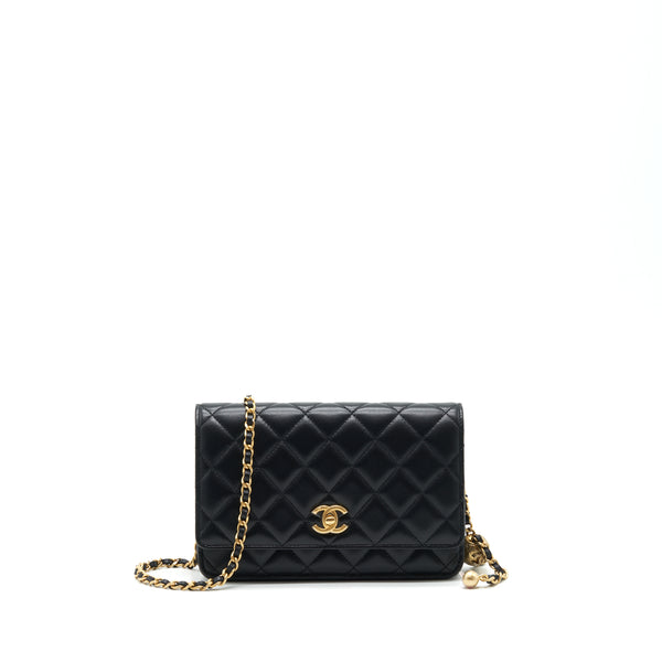 Chanel 22C Pearl Crush Wallet On Chain Lambskin Black GHW (Microchip)