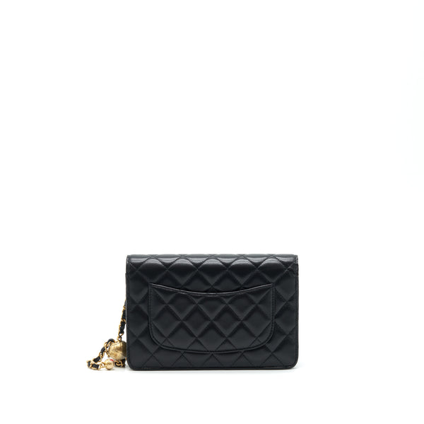 Chanel 22C Pearl Crush Wallet On Chain Lambskin Black GHW (Microchip)